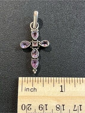 Sterling Silver Cross with Amethyst gemstones. Teardrop shaped. Unique